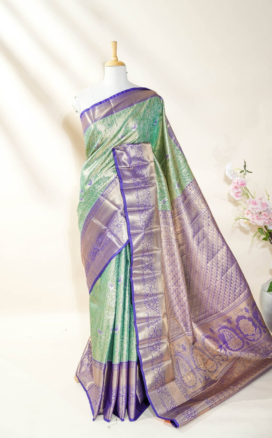Ferozi Kanchipuram Saree - Shop Vastram