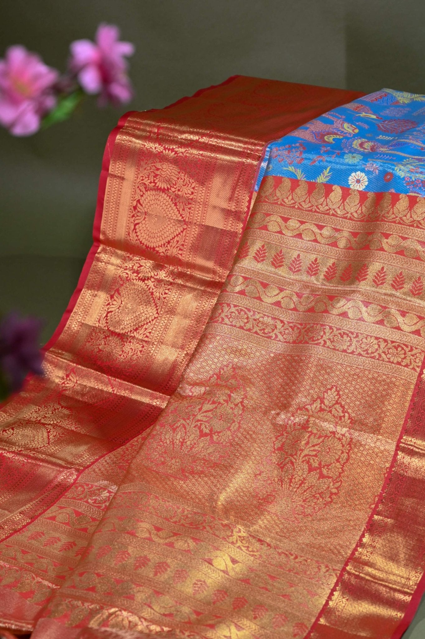 Ferozi Kanchipuram Saree - Shop Vastram