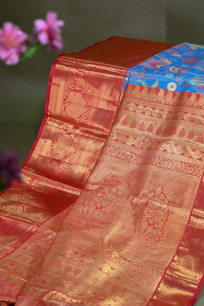 Ferozi Kanchipuram Saree - Shop Vastram