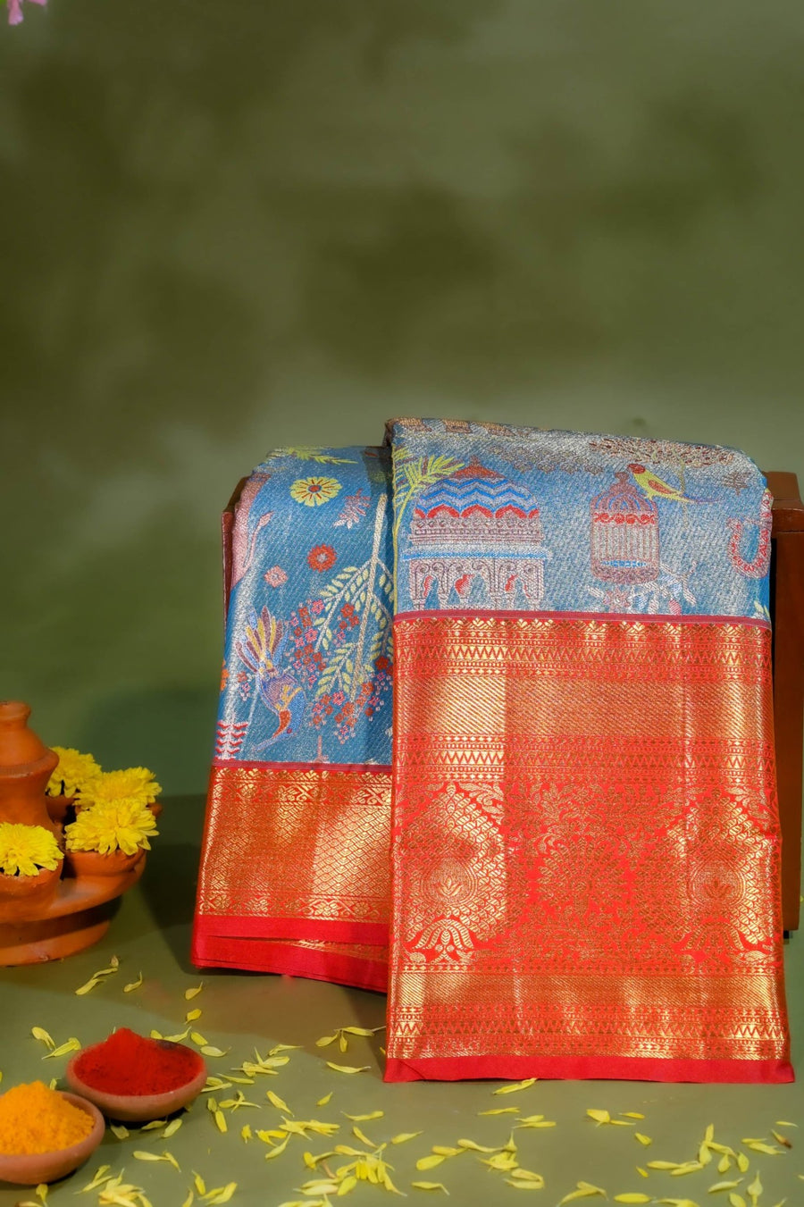 Ferozi Kanchipuram Saree - Shop Vastram
