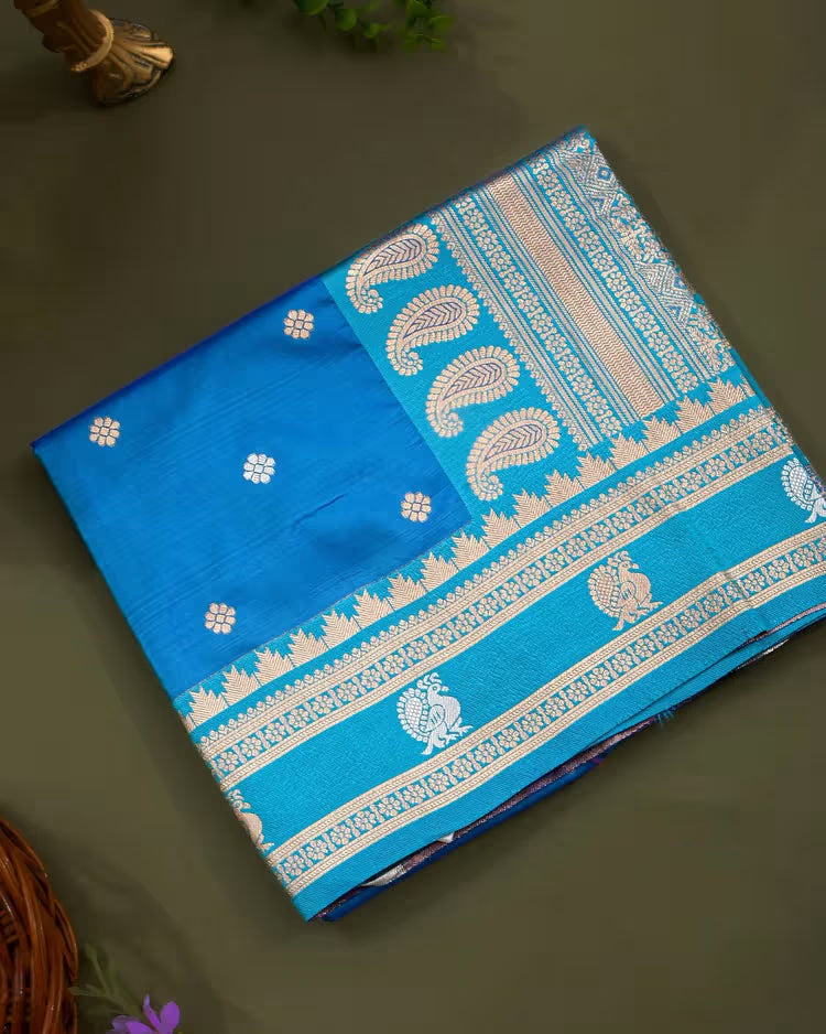 Ferozi Silk Banarsi Saree - Shop Vastram
