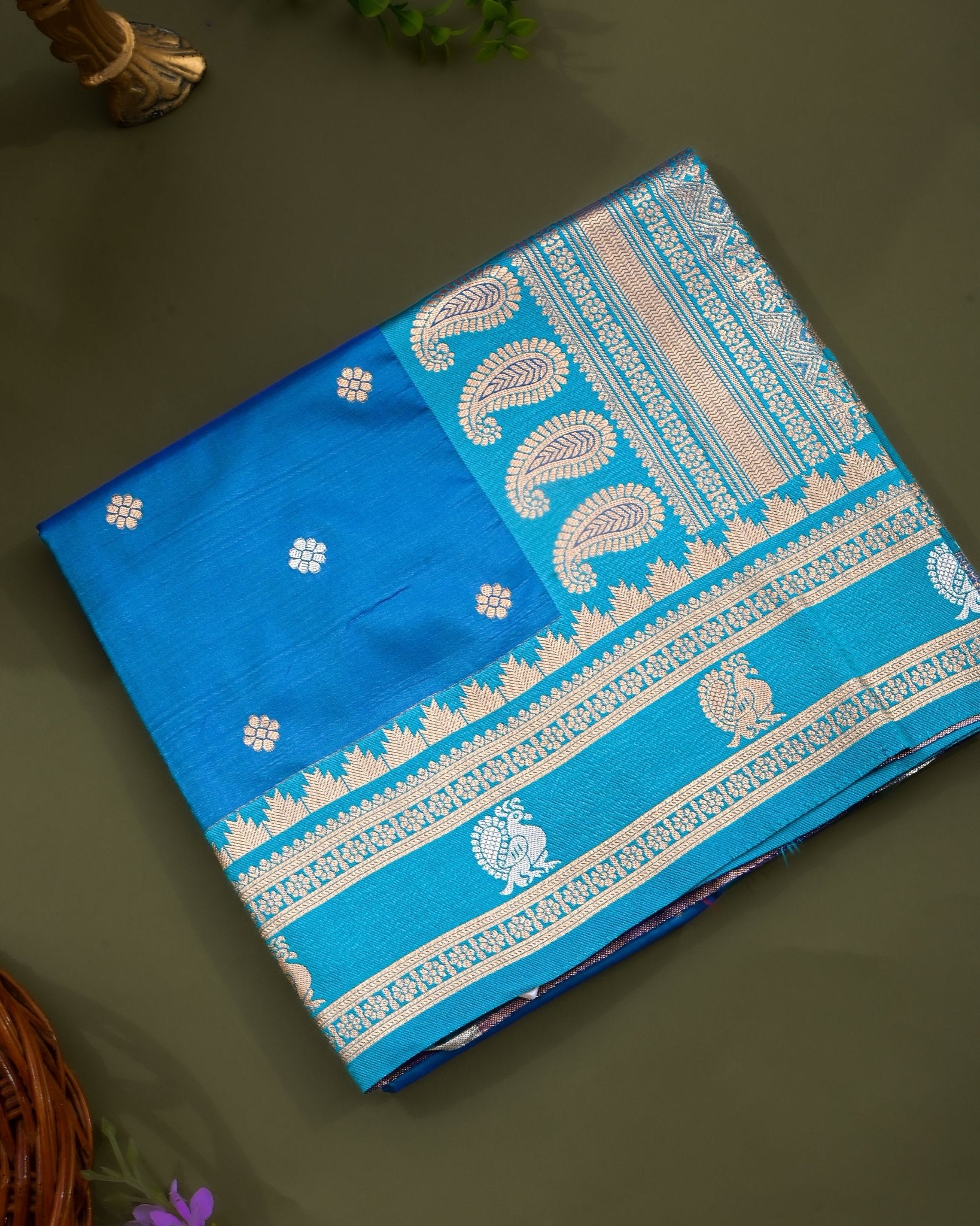 Ferozi Silk Banarsi Saree - Shop Vastram