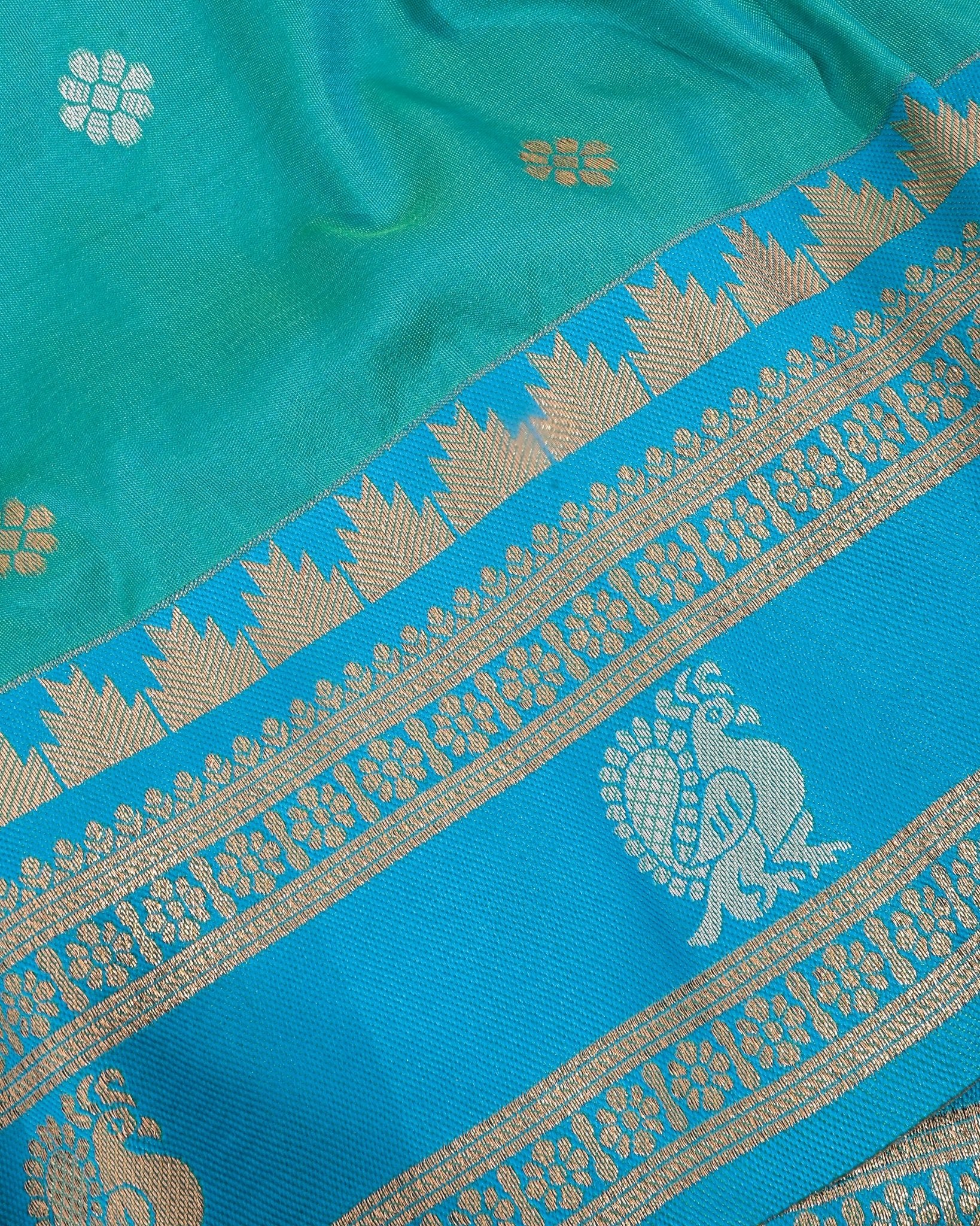 Ferozi Silk Banarsi Saree - Shop Vastram