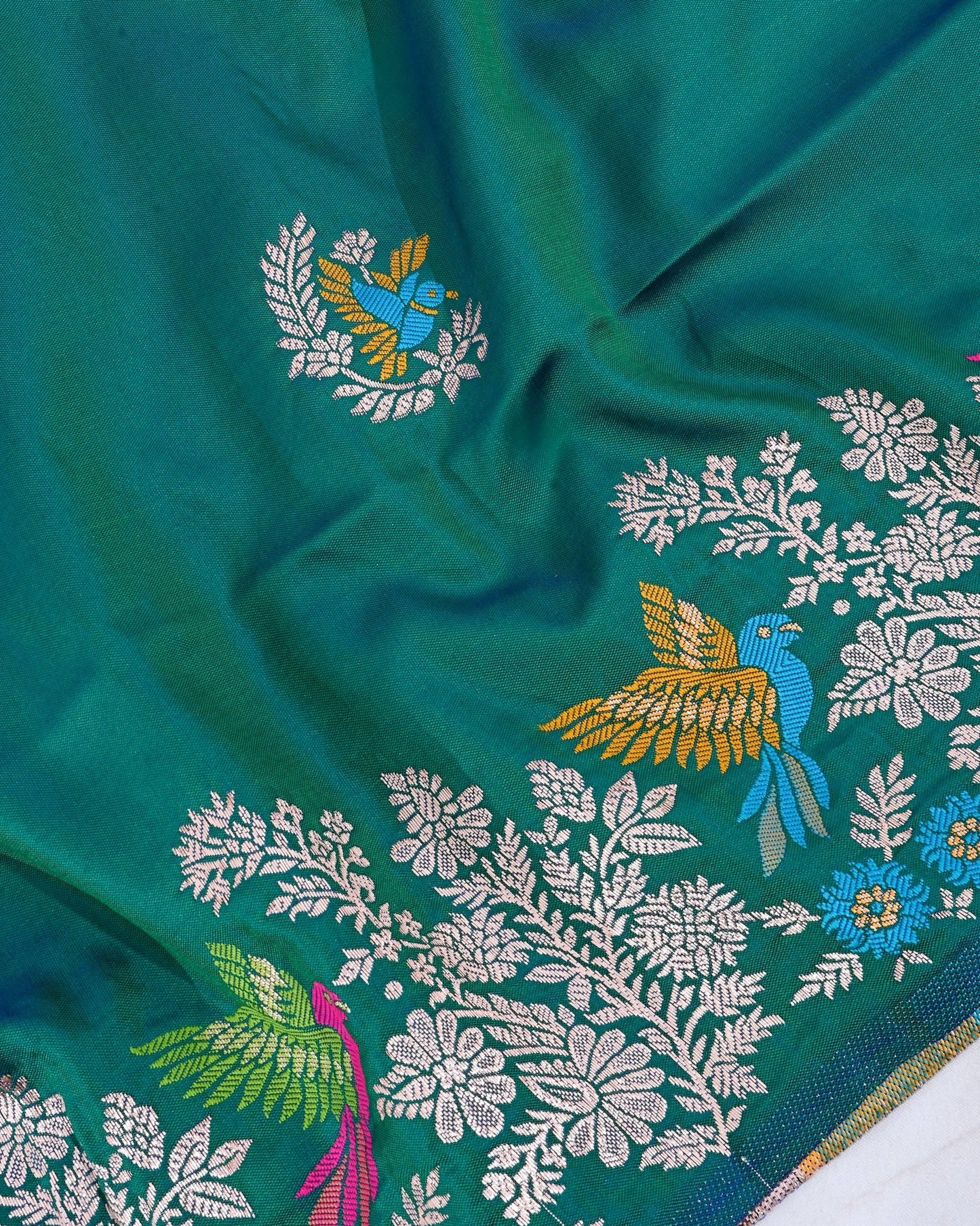 Ferozi Silk Banarsi Saree - Shop Vastram