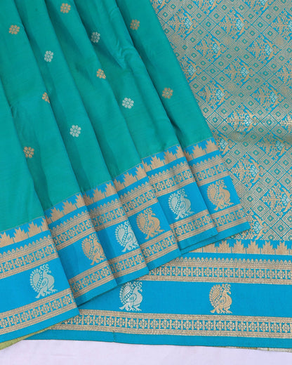 Ferozi Silk Banarsi Saree - Shop Vastram
