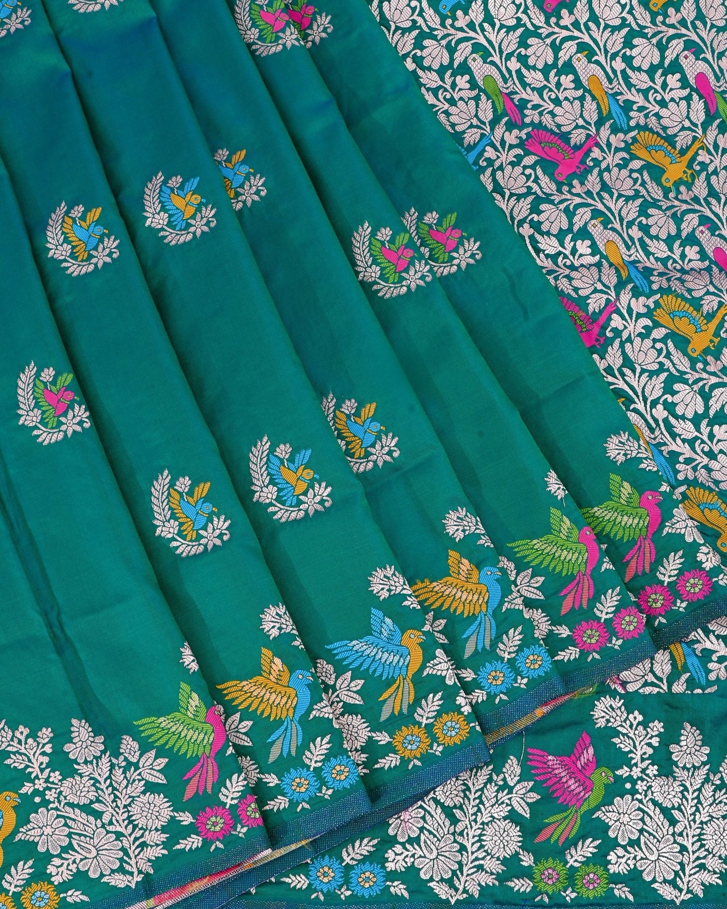 Ferozi Silk Banarsi Saree - Shop Vastram