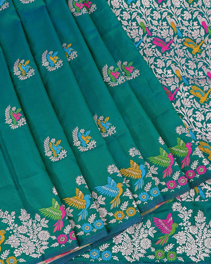 Ferozi Silk Banarsi Saree - Shop Vastram