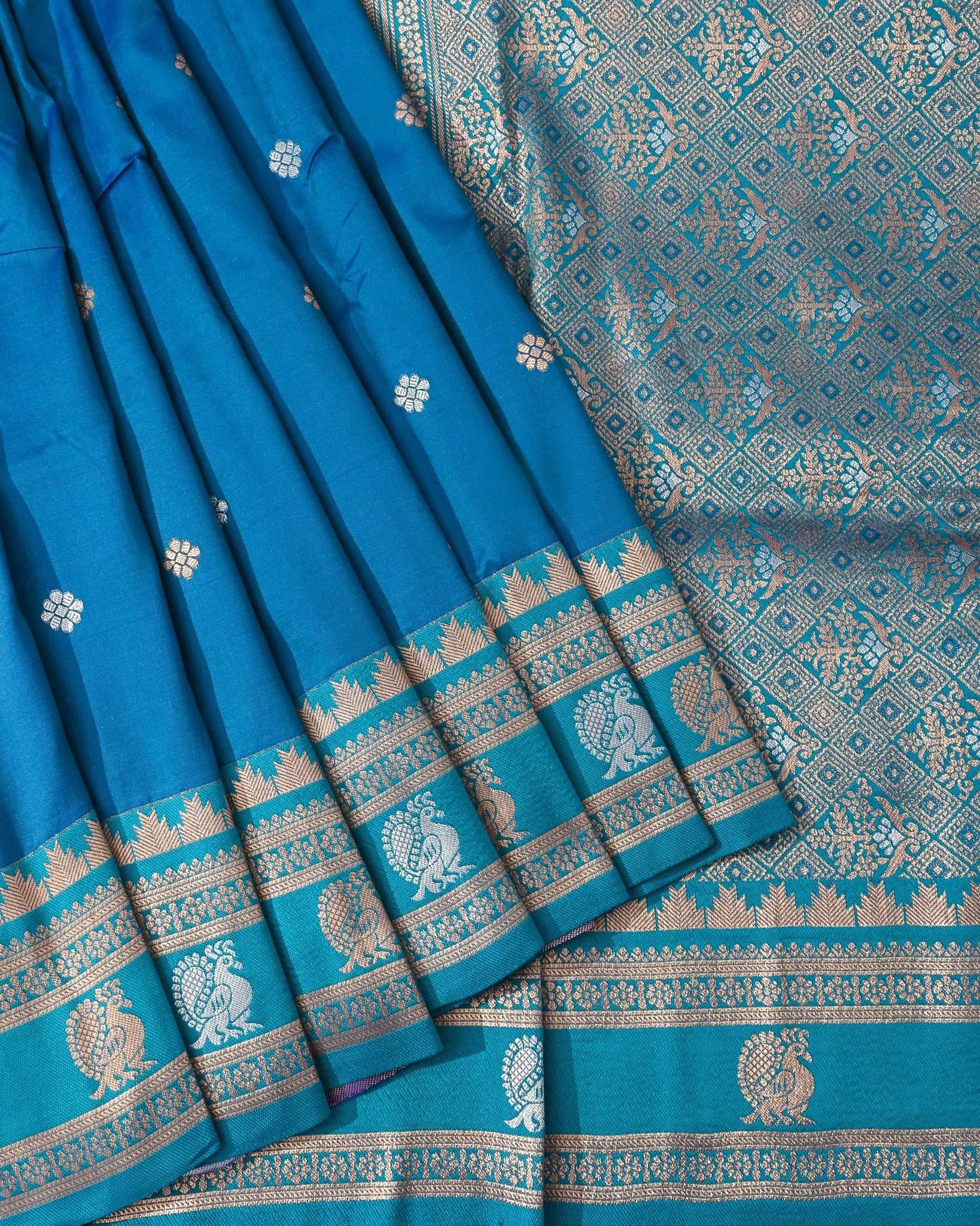 Ferozi Silk Banarsi Saree - Shop Vastram