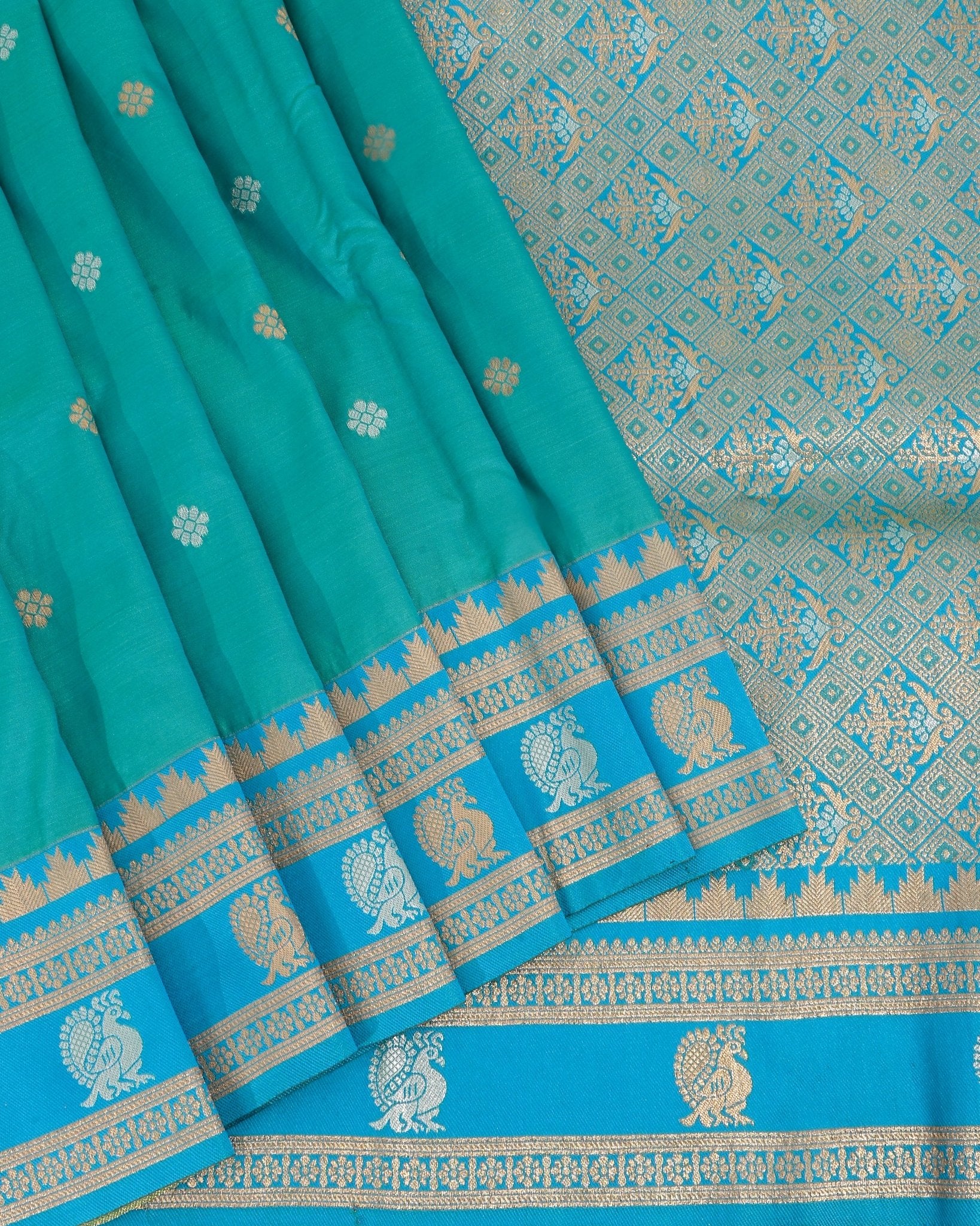 Ferozi Silk Banarsi Saree - Shop Vastram