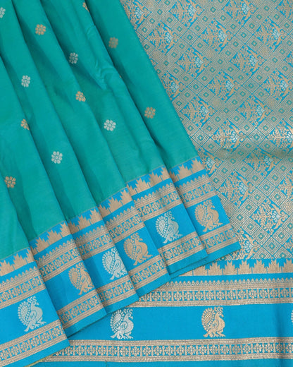 Ferozi Silk Banarsi Saree - Shop Vastram