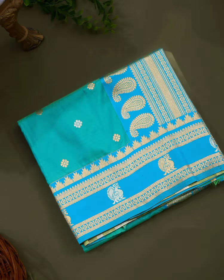 Ferozi Silk Banarsi Saree - Shop Vastram