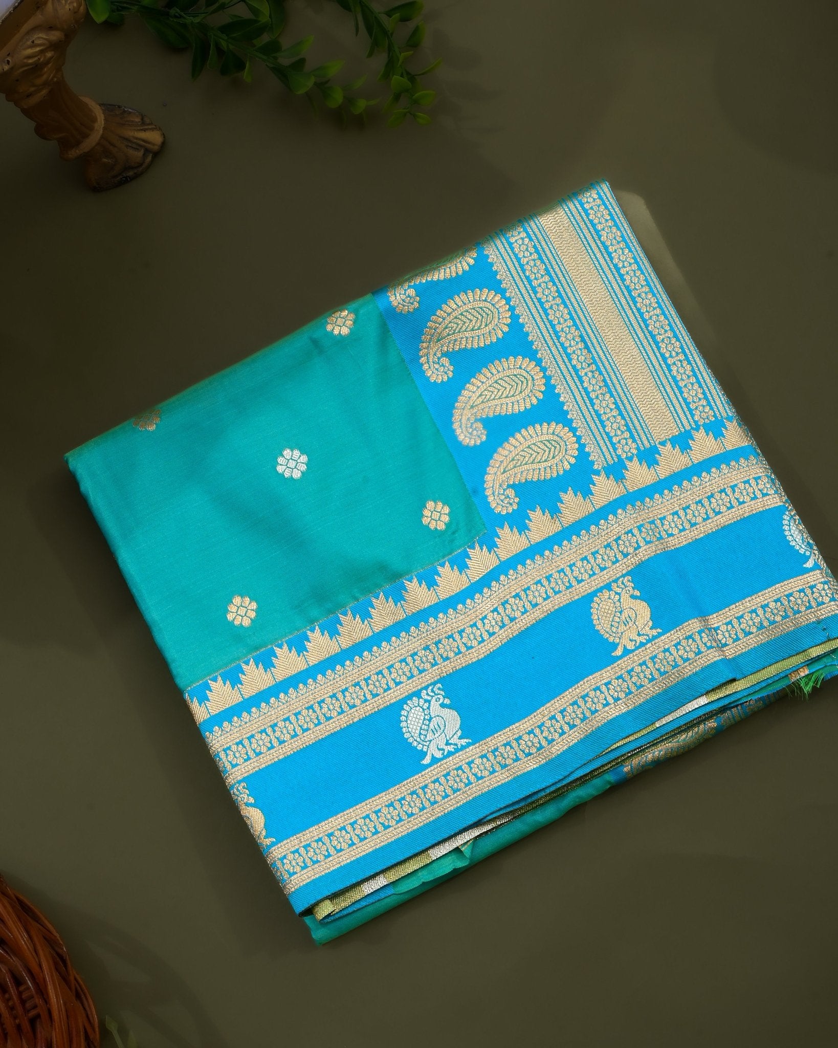 Ferozi Silk Banarsi Saree - Shop Vastram