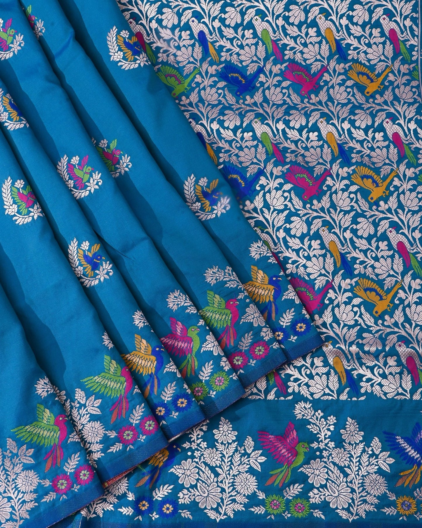 Ferozi Silk Banarsi Saree - Shop Vastram