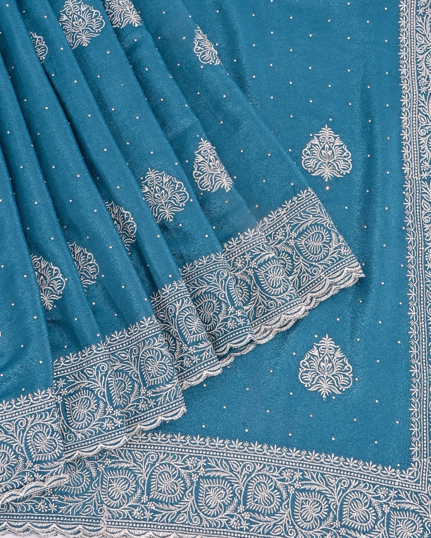 Ferozi Silk Embroidery Saree - Shop Vastram