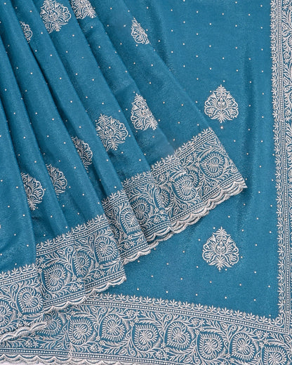 Ferozi Silk Embroidery Saree - Shop Vastram