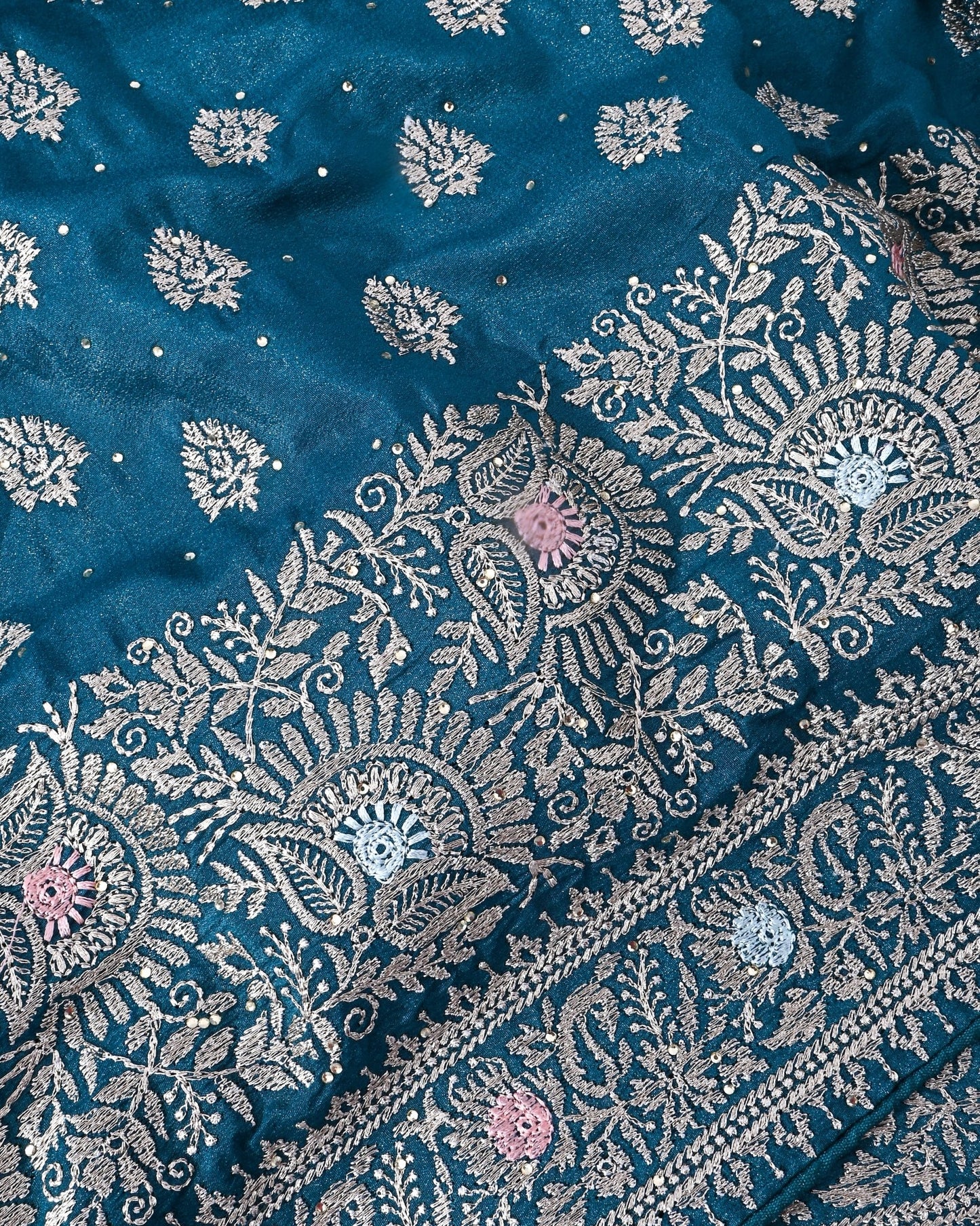 Ferozi Silk Embroidery Saree - Shop Vastram