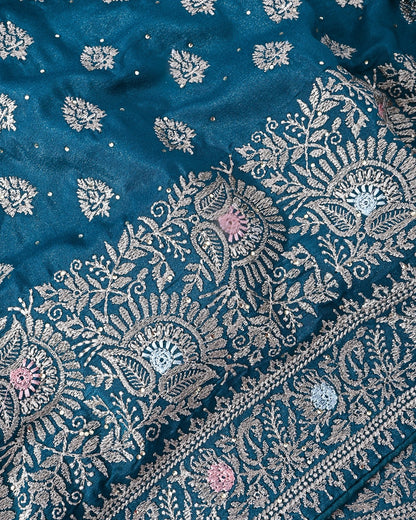 Ferozi Silk Embroidery Saree - Shop Vastram