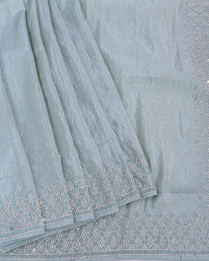 Ferozi Silk Embroidery Saree - Shop Vastram