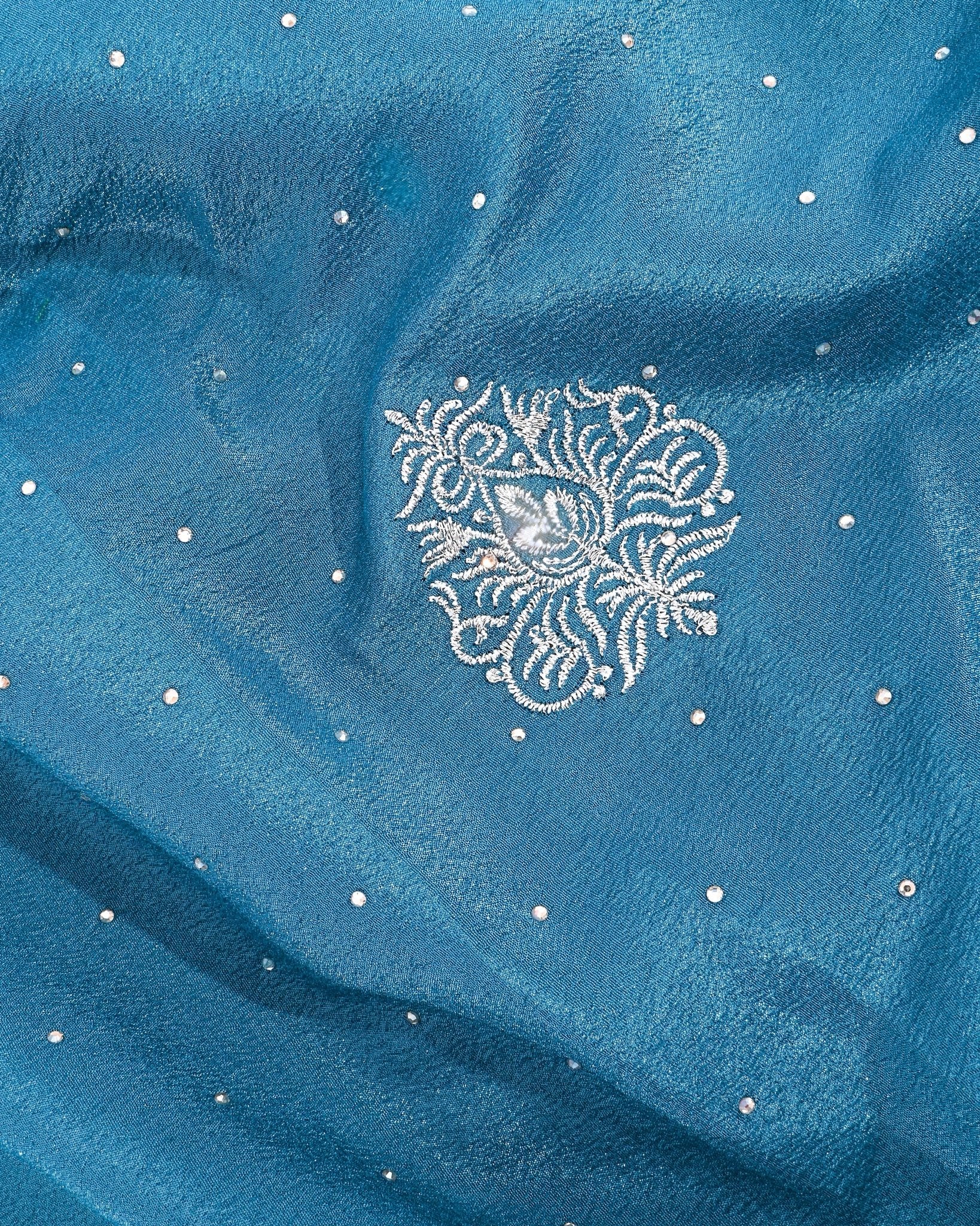 Ferozi Silk Embroidery Saree - Shop Vastram