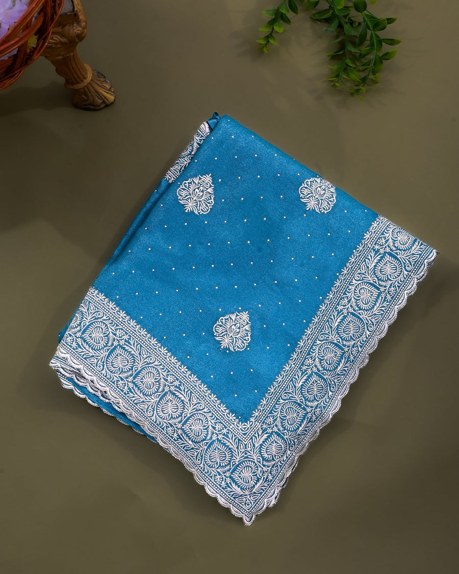 Ferozi Silk Embroidery Saree - Shop Vastram