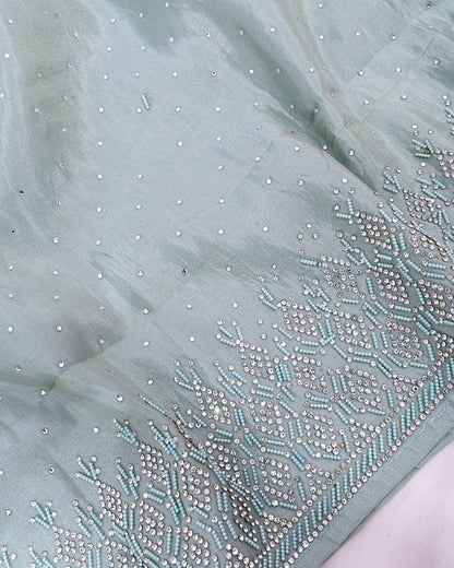 Ferozi Silk Embroidery Saree - Shop Vastram