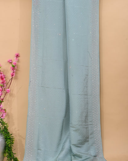 Ferozi Silk Embroidery Saree - Shop Vastram
