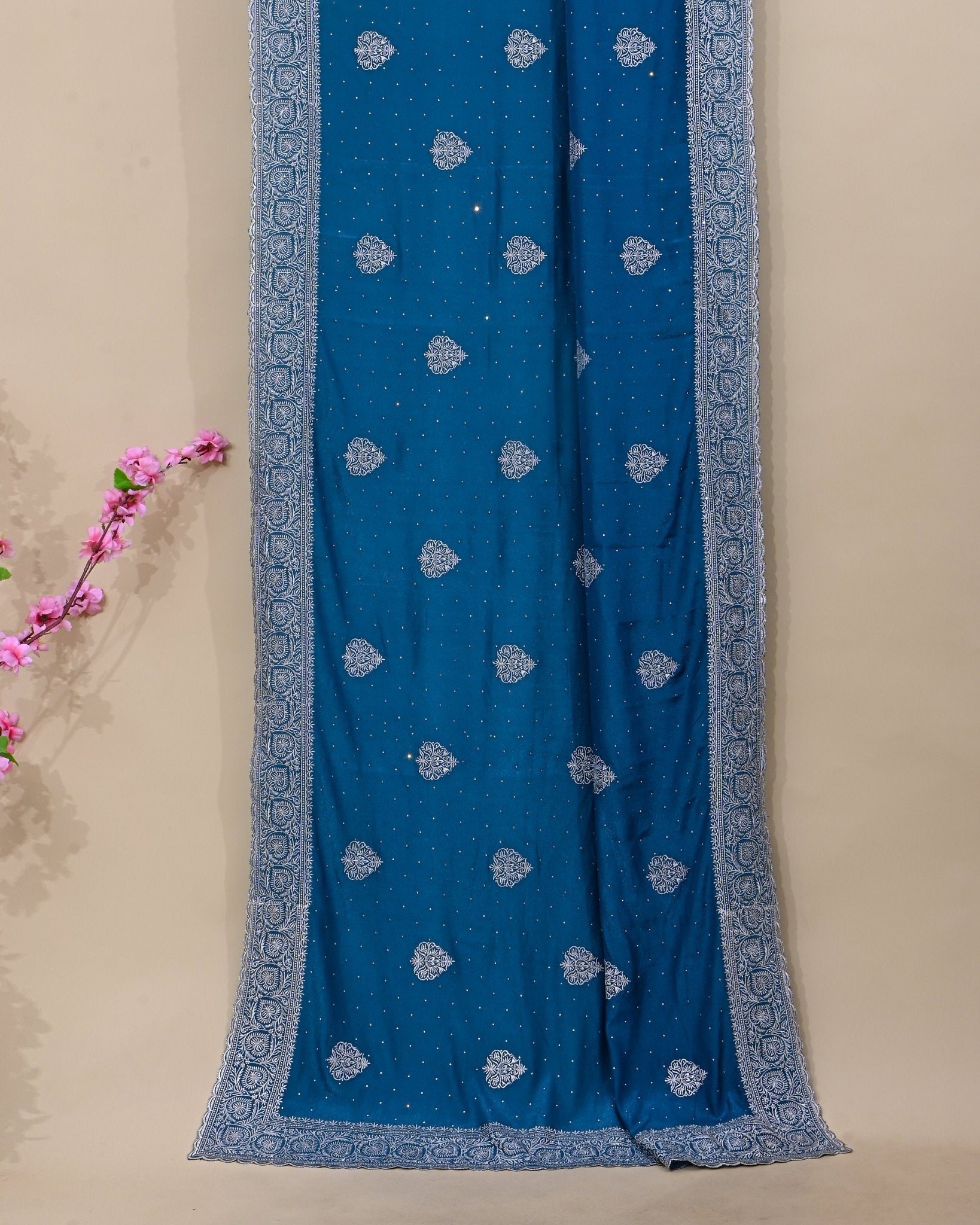 Ferozi Silk Embroidery Saree - Shop Vastram