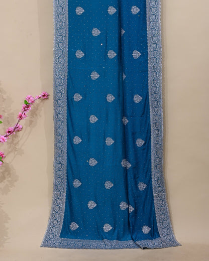 Ferozi Silk Embroidery Saree - Shop Vastram