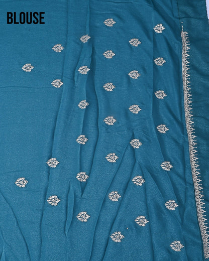 Ferozi Silk Embroidery Saree - Shop Vastram