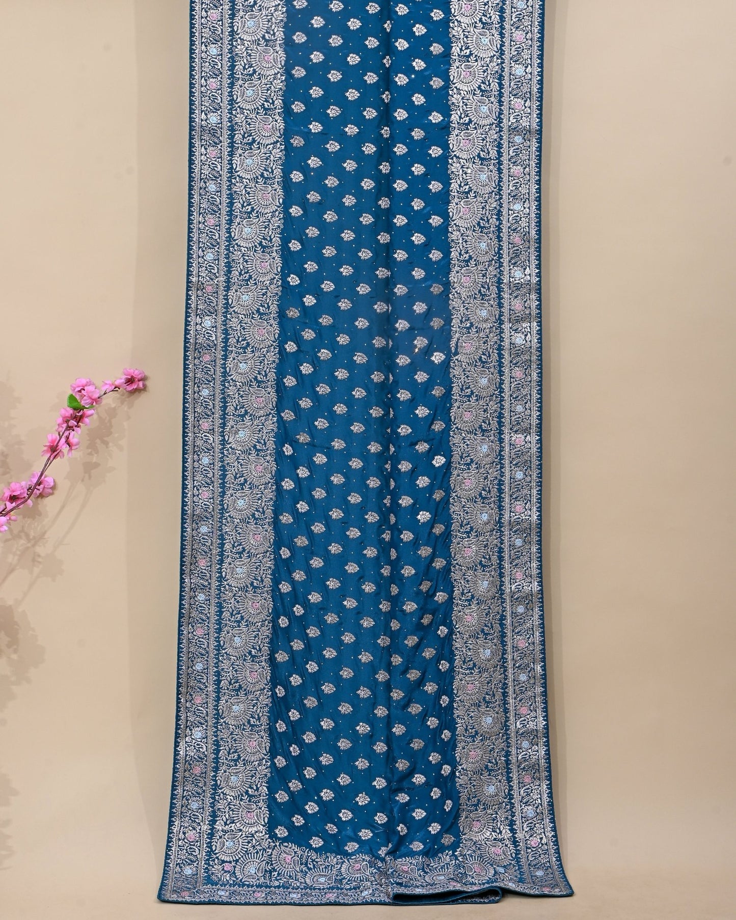 Ferozi Silk Embroidery Saree - Shop Vastram