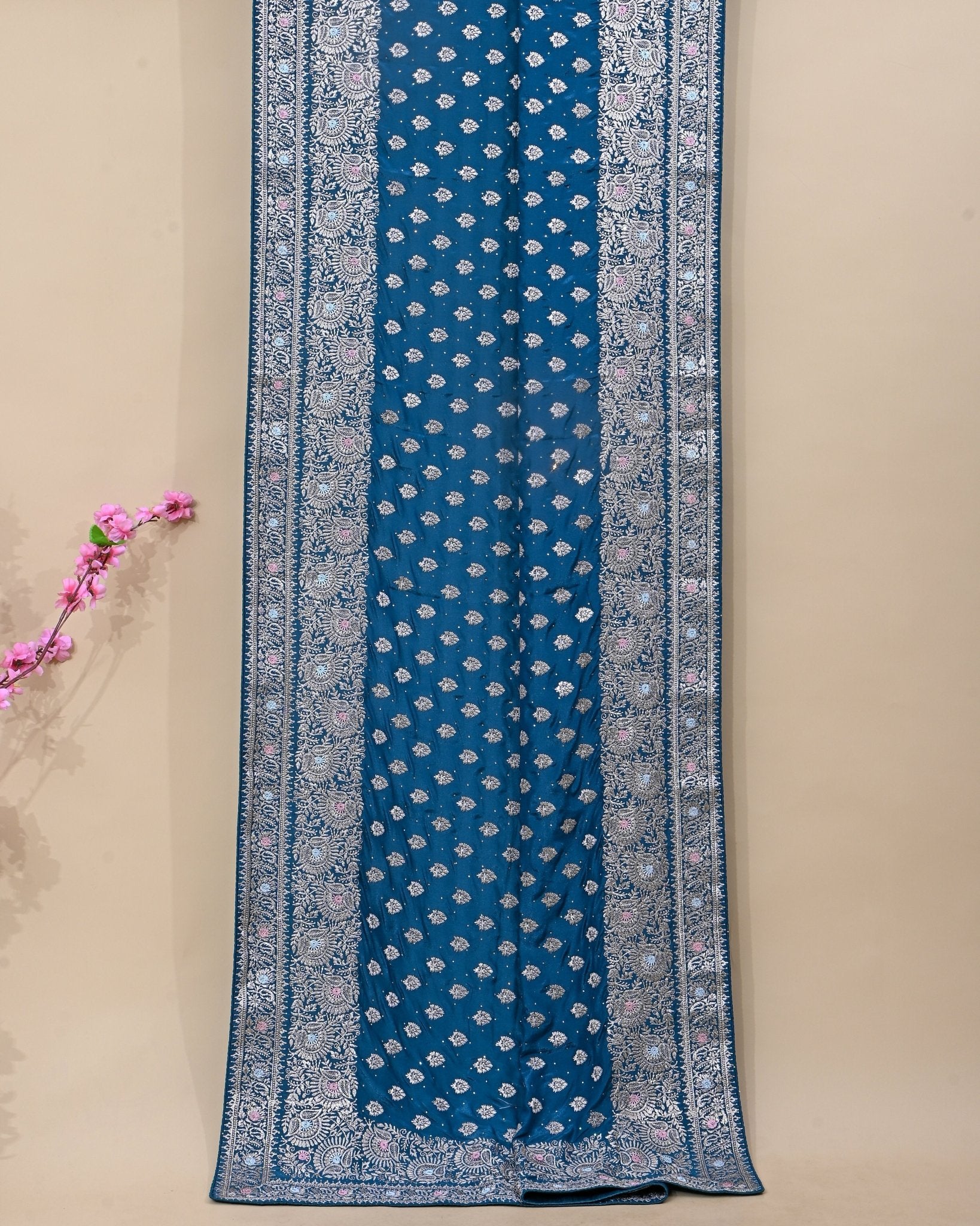 Ferozi Silk Embroidery Saree - Shop Vastram