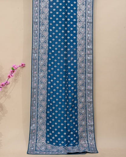 Ferozi Silk Embroidery Saree - Shop Vastram