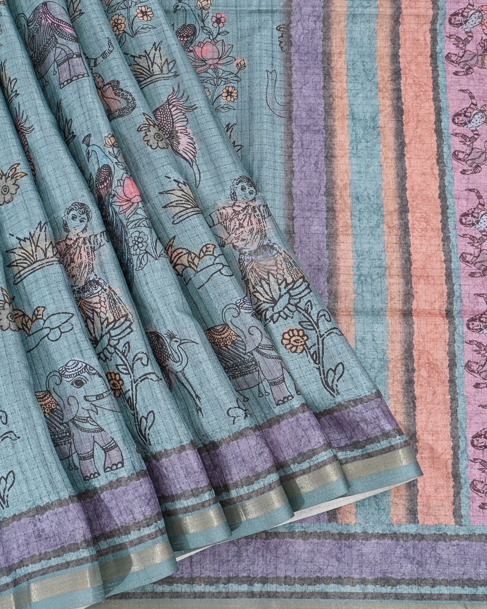 Ferozi Silk Printed Saree - Shop Vastram