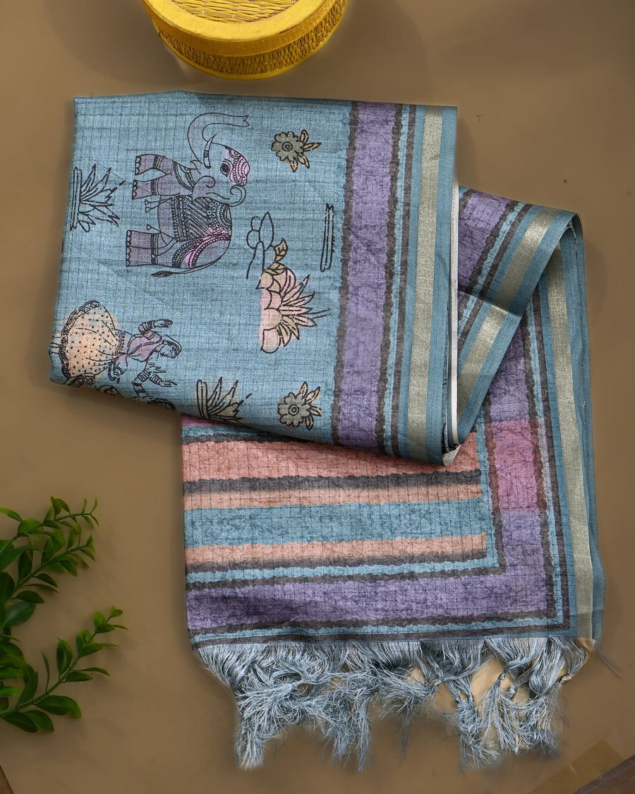 Ferozi Silk Printed Saree - Shop Vastram