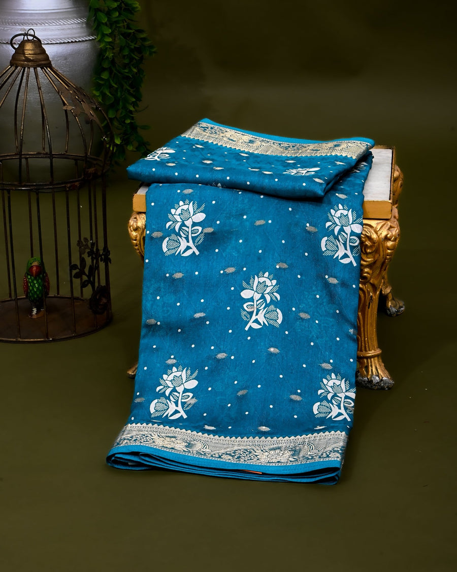 Ferozi Silk Printed Saree - Shop Vastram