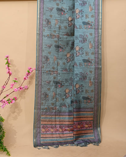 Ferozi Silk Printed Saree - Shop Vastram