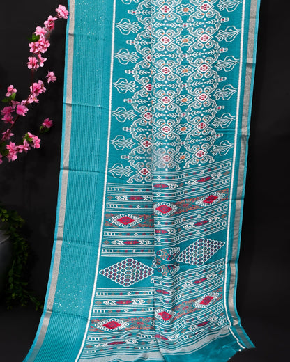 Ferozi Silk Printed Saree - Shop Vastram
