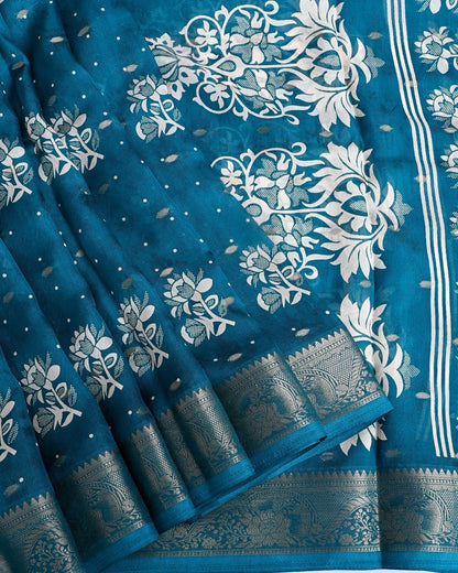 Ferozi Silk Printed Saree - Shop Vastram