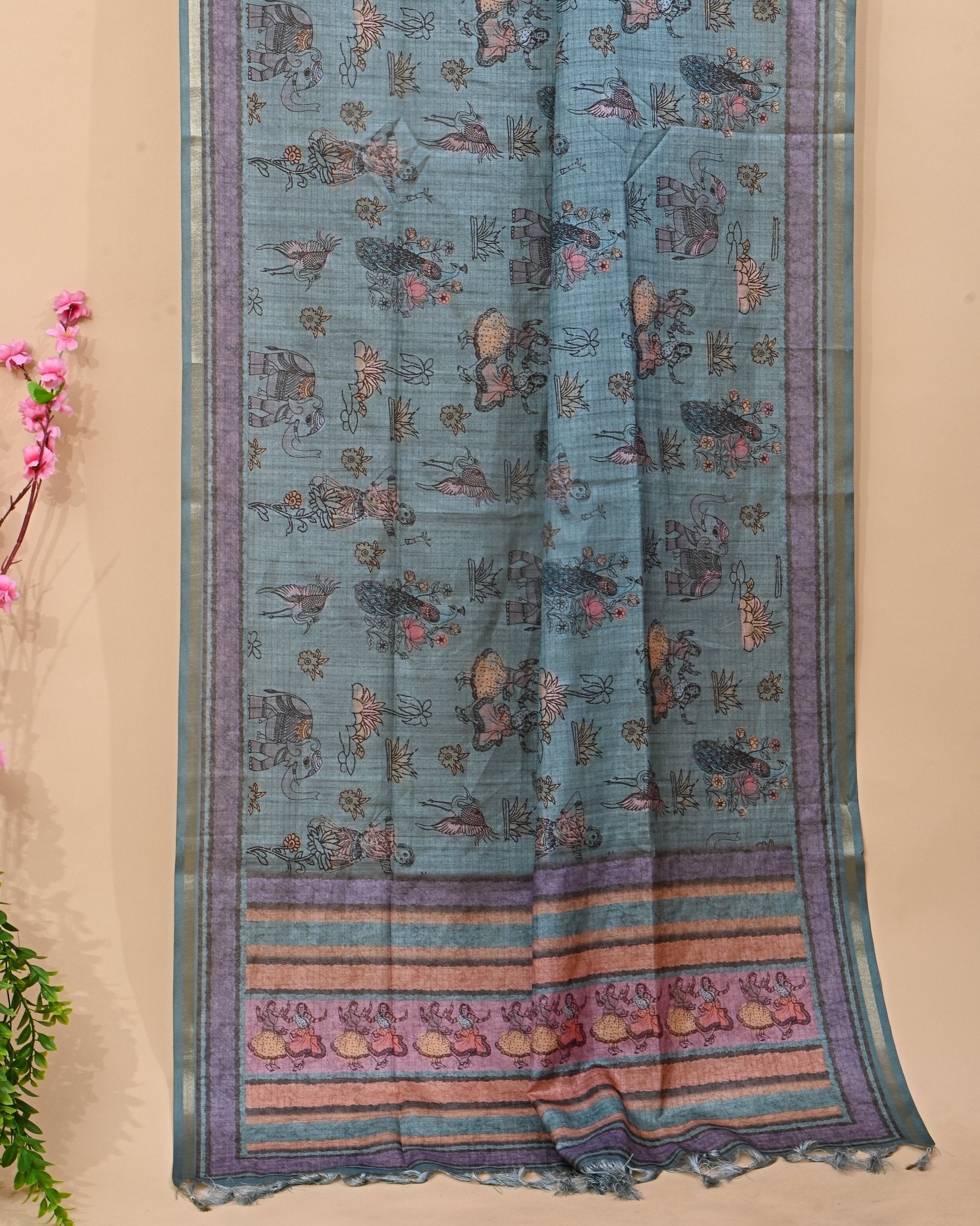 Ferozi Silk Printed Saree - Shop Vastram