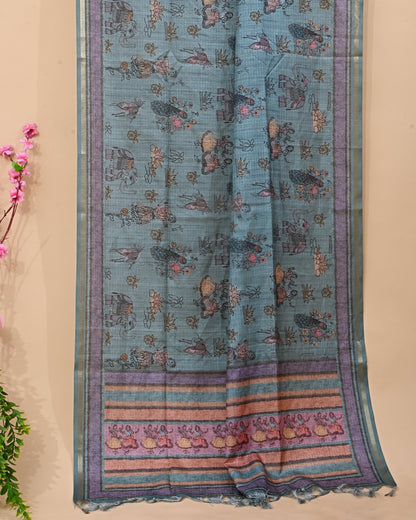 Ferozi Silk Printed Saree - Shop Vastram