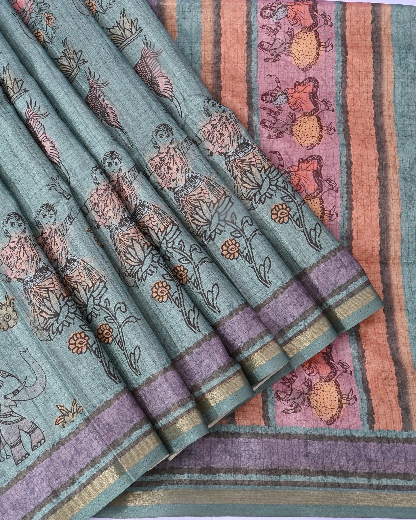 Ferozi Silk Printed Saree - Shop Vastram
