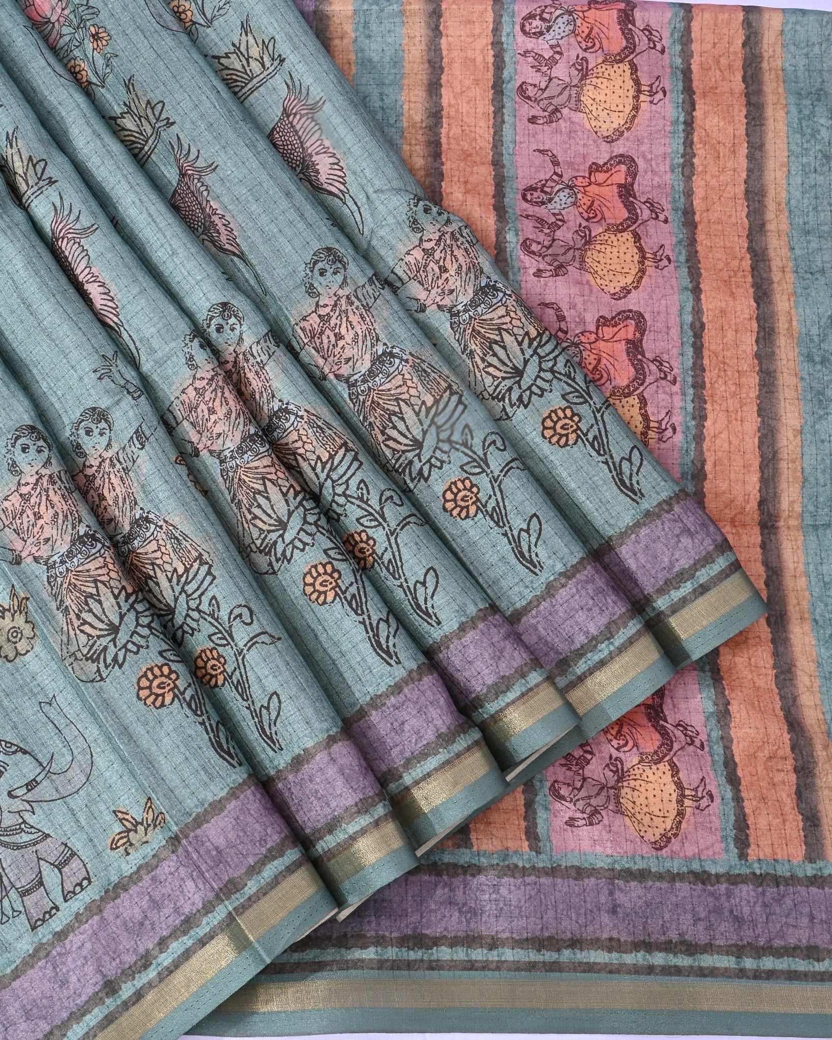 Ferozi Silk Printed Saree - Shop Vastram