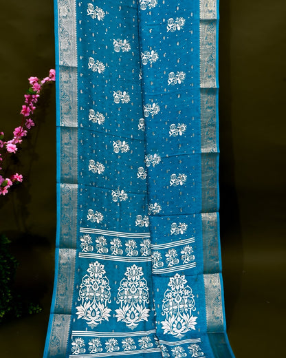 Ferozi Silk Printed Saree - Shop Vastram