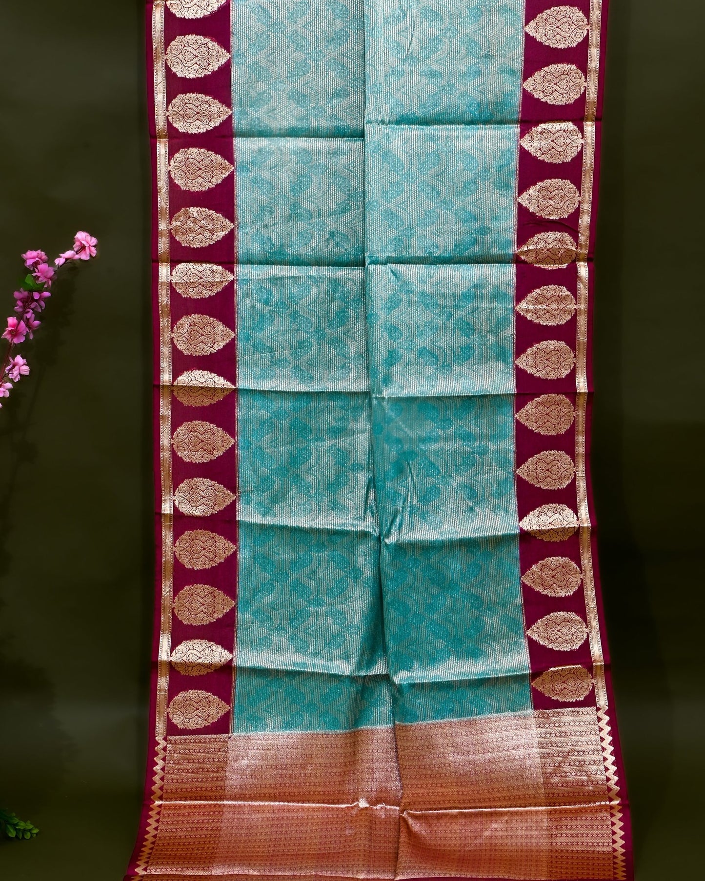 Ferozi Tissue Banarasi saree - Shop Vastram