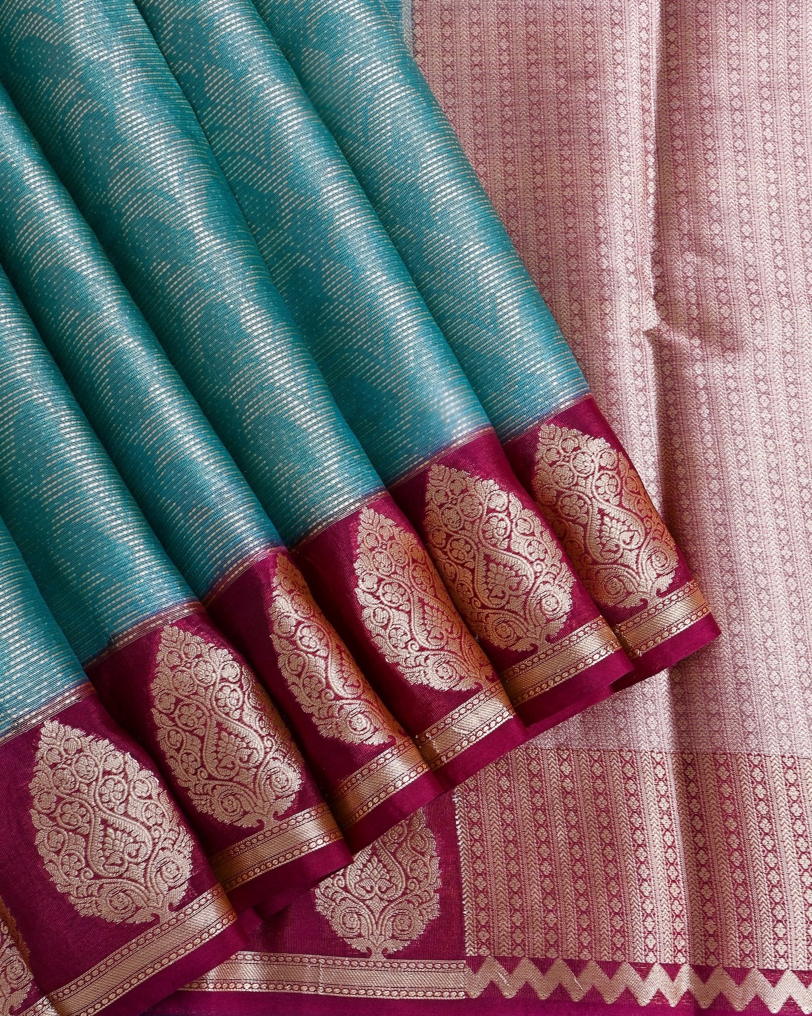 Ferozi Tissue Banarasi saree - Shop Vastram