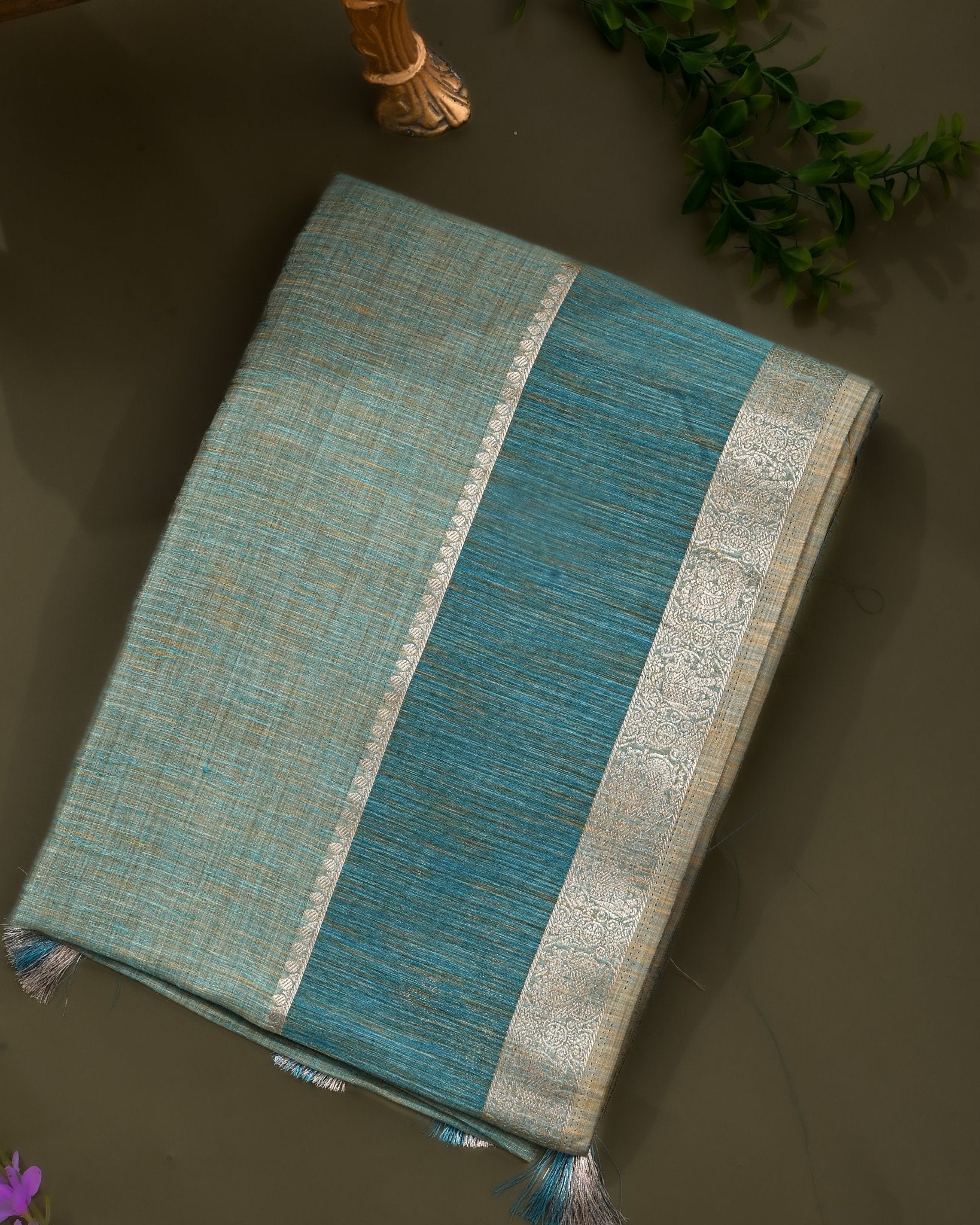 Ferozi Tissue Banarsi Saree - Shop Vastram