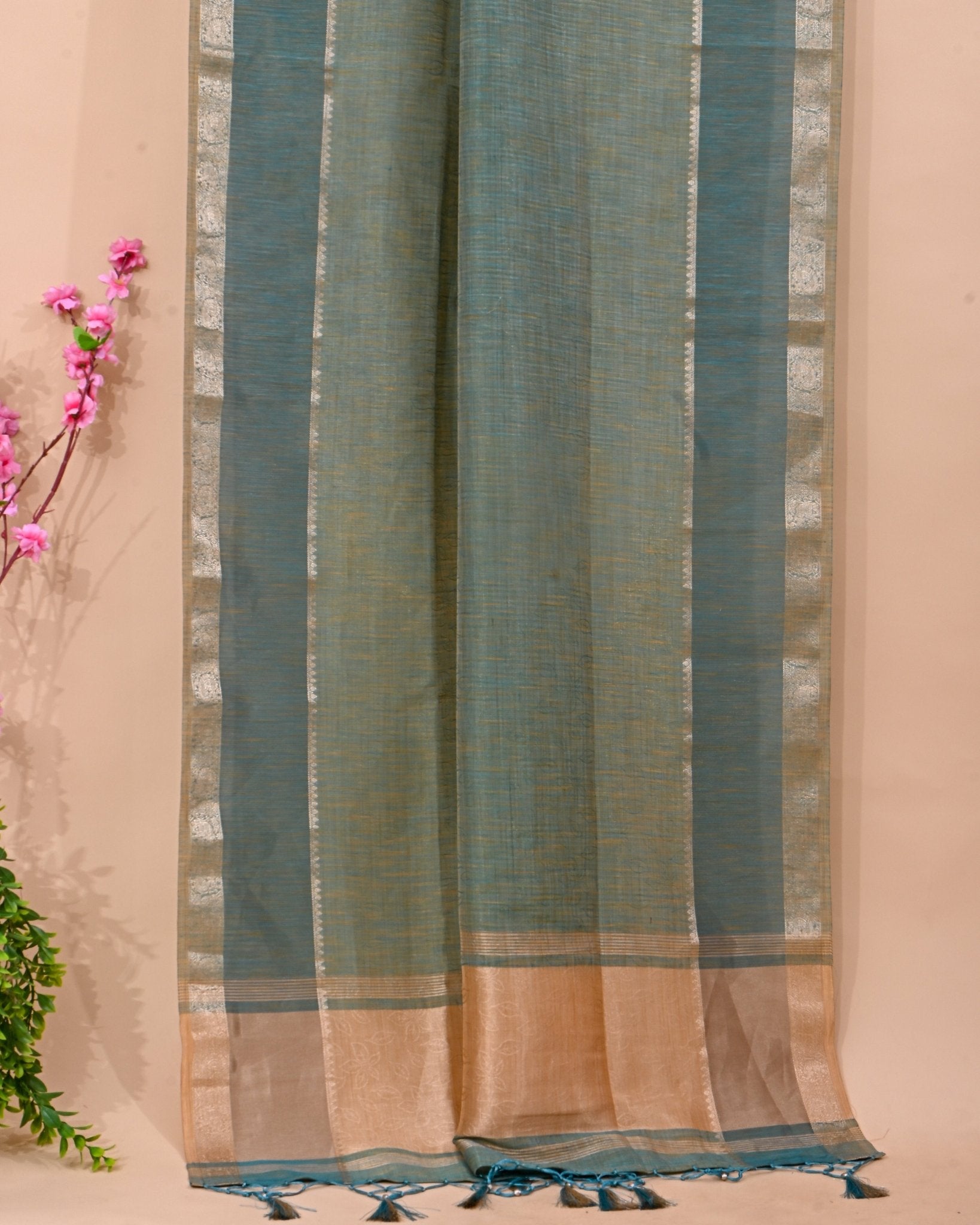 Ferozi Tissue Banarsi Saree - Shop Vastram