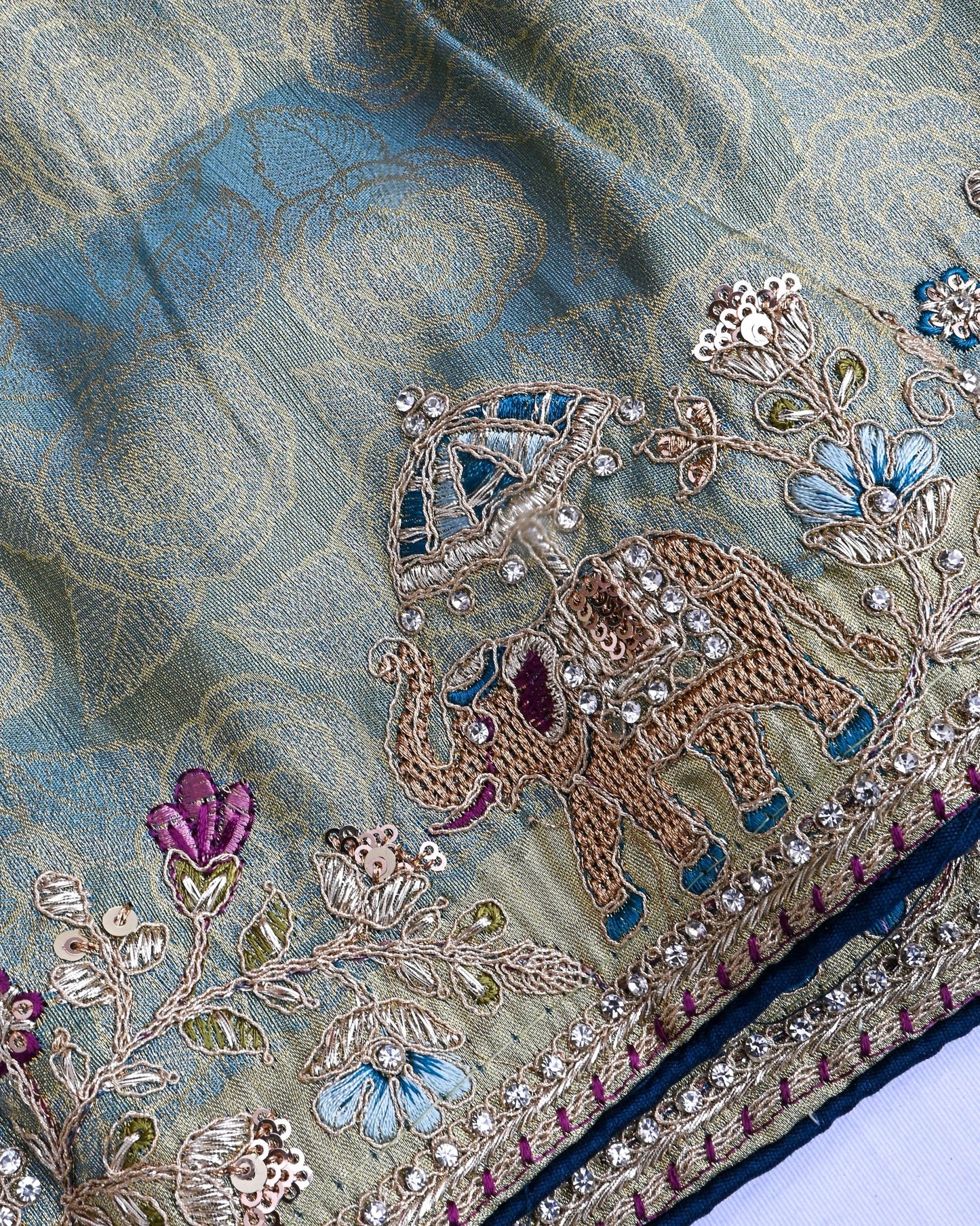 Ferozi Tissue Embroidery Saree - Shop Vastram