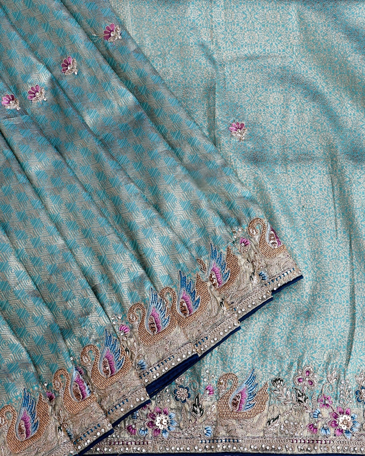 Ferozi Tissue Embroidery Saree - Shop Vastram