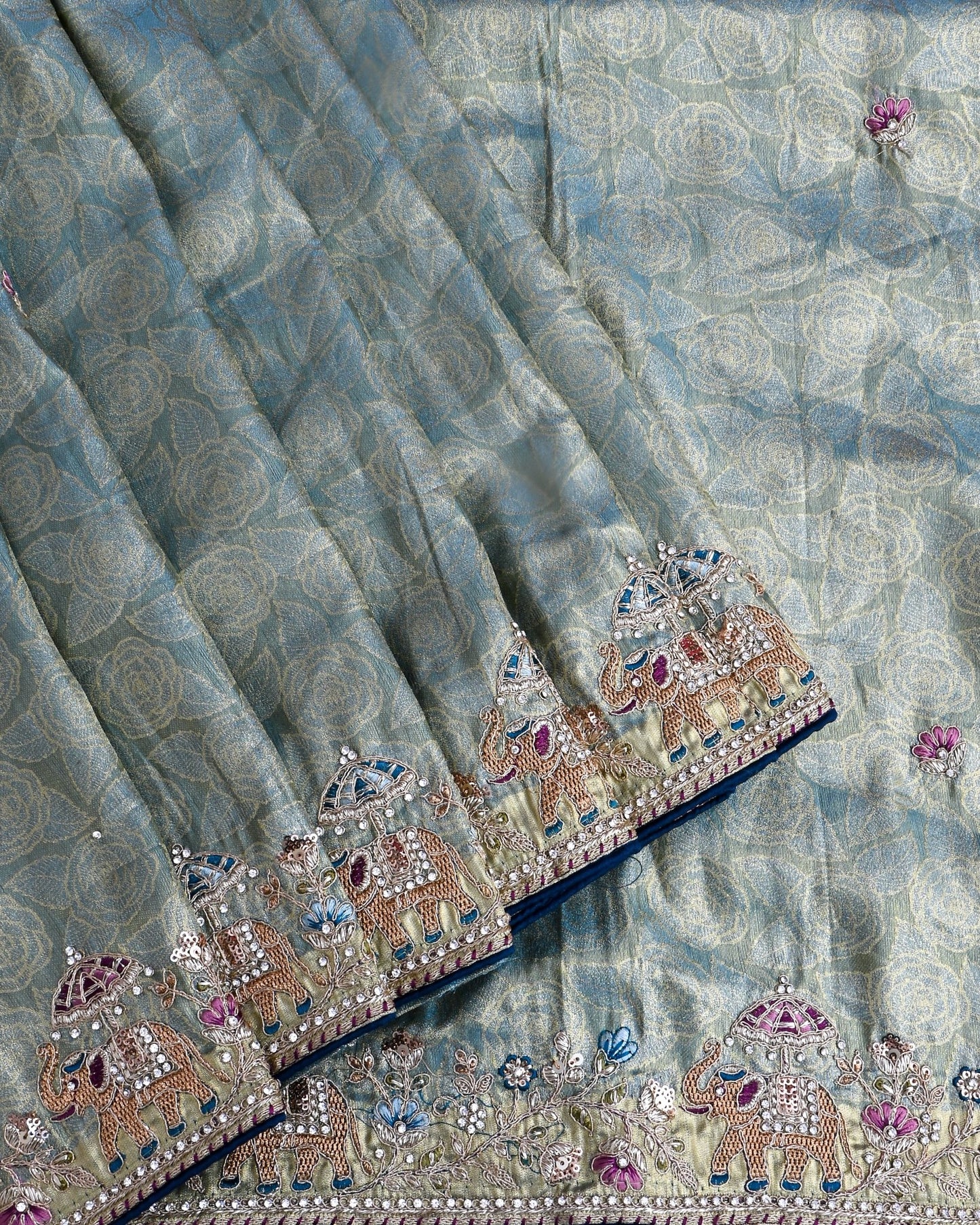 Ferozi Tissue Embroidery Saree - Shop Vastram